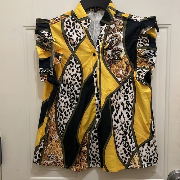 Women’s NWOT 3 piece Yellow pants set with pocket ,belt; Size XL 100% polyester - Picture 4 of 5